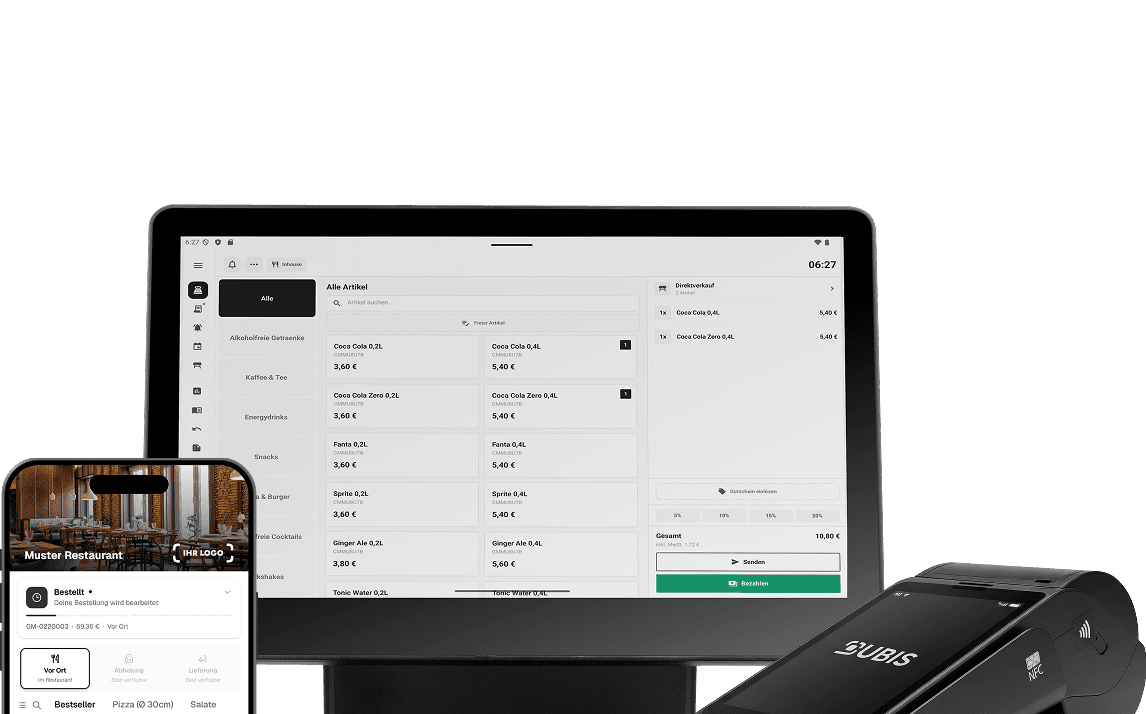 Qrder Kassensystem – Terminal, Tablet und Smartphone